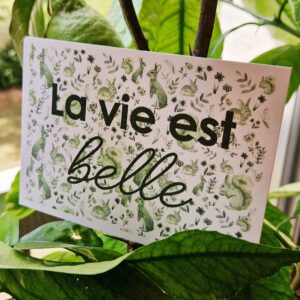 Carte "La vie est belle" - animaux verts