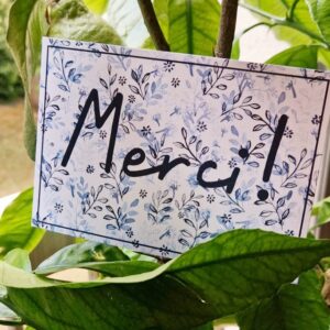 Carte "Merci" - feuillages bleus