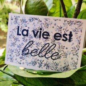 Carte "La vie est belle" - feuillages bleus